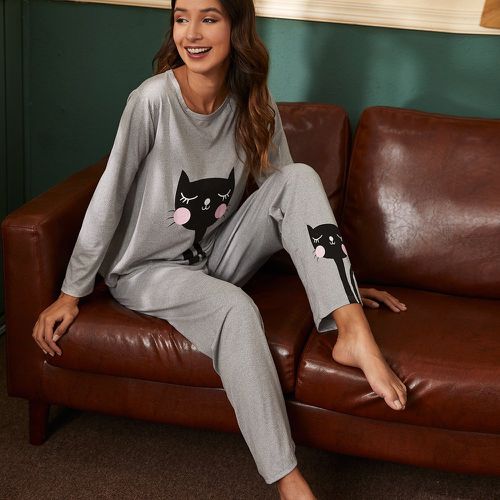 Ensemble de pyjama avec imprimé chat cartoon - SHEIN - Modalova