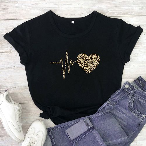 T-shirt avec imprimé léopard et cœur - SHEIN - Modalova