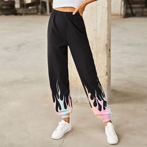 Pantalon de survêtement avec imprimé feu et taille élastique - SHEIN - Modalova