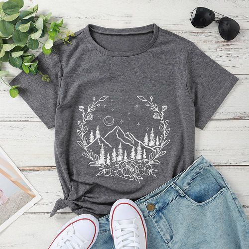 T-shirt avec imprimé fleur et forêt - SHEIN - Modalova