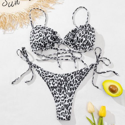 Bikini à motif léopard avec nœud - SHEIN - Modalova