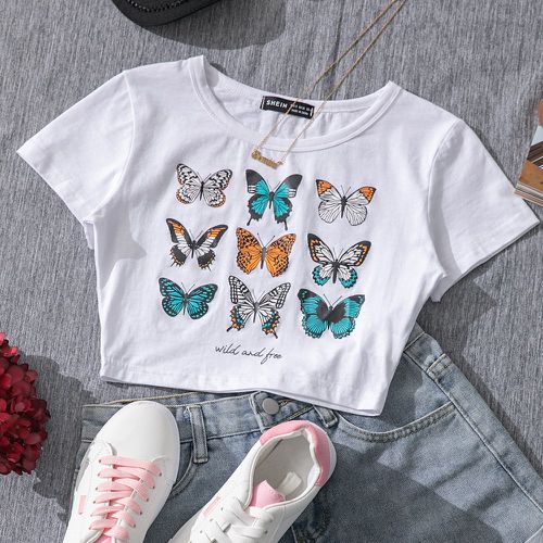T-shirt court avec imprimé papillon - SHEIN - Modalova