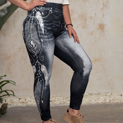 Legging en imitation jean avec imprimé tropical - SHEIN - Modalova