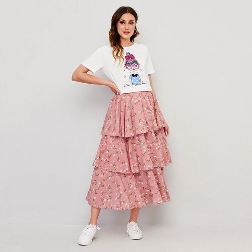 Ensemble jupe fleurie et t-shirt à imprimé figure - SHEIN - Modalova