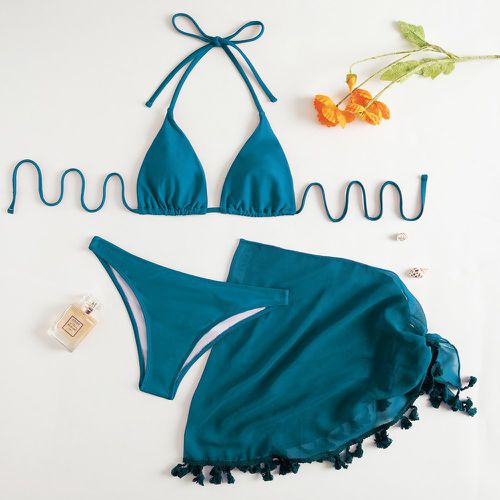 Pièces Bikini unicolore & Jupe de plage avec franges - SHEIN - Modalova