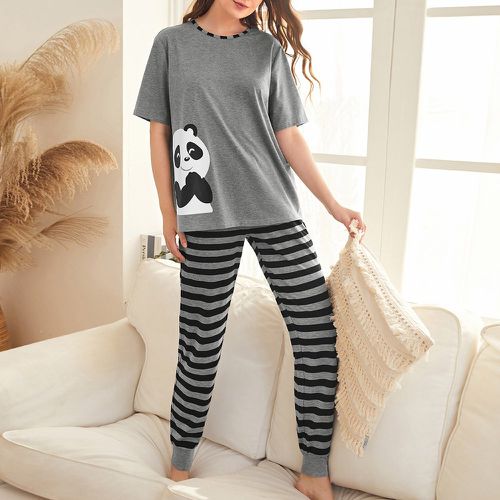 Ensemble de pyjama avec imprimé panda et rayures - SHEIN - Modalova