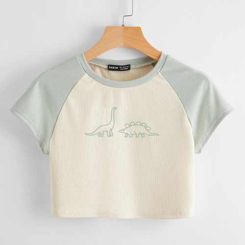 T-shirt de base-ball court côtelé avec imprimé dinosaure - SHEIN - Modalova