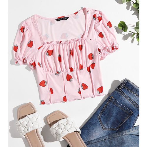 T-shirt avec imprimé fraise et plis - SHEIN - Modalova