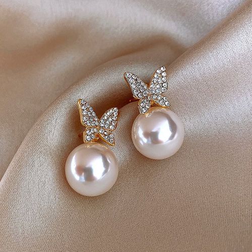 Paire Boucles d'oreilles design papillon à strass et perles - SHEIN - Modalova
