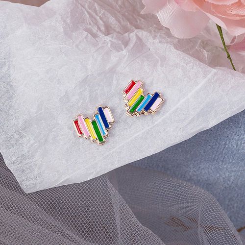 Clous d'oreilles à design de cœur avec blocs de couleurs - SHEIN - Modalova