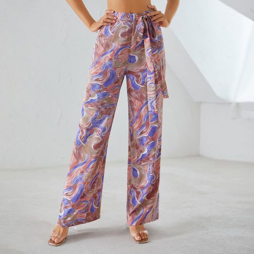 Pantalon ample ceinturé avec imprimé - SHEIN - Modalova