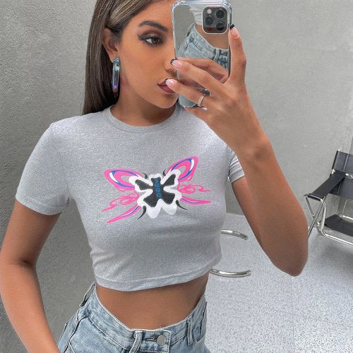 T-shirt court à imprimé papillon - SHEIN - Modalova