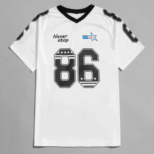 T-shirt contrastant encolure V avec imprimé chiffre et lettre - SHEIN - Modalova