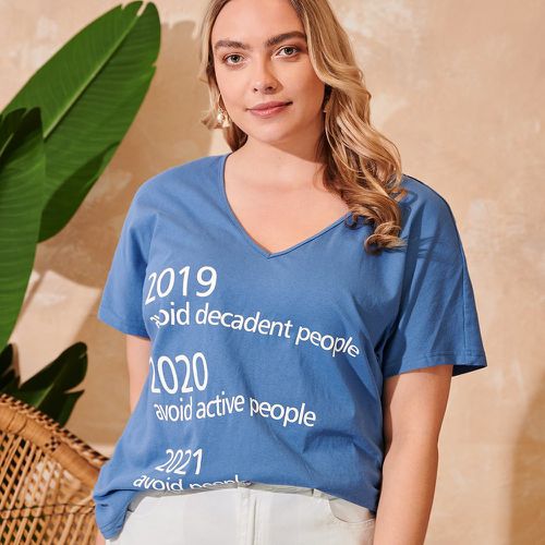 T-shirt col en V lettre - SHEIN - Modalova