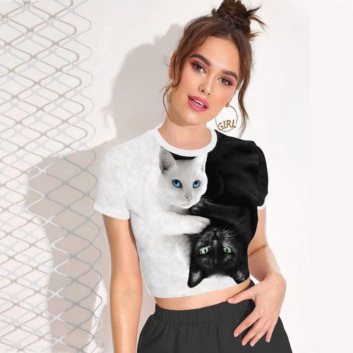 T-shirt court à imprimé chat - SHEIN - Modalova