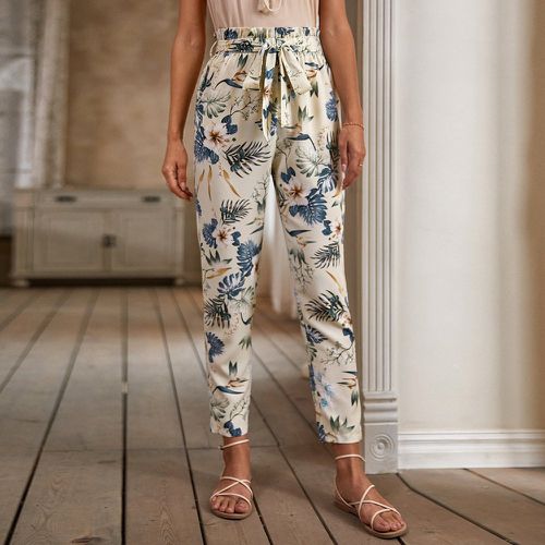 Pantalon à imprimé floral taille froncée ceinturé - SHEIN - Modalova