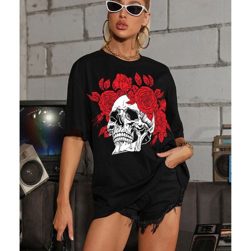 T-shirt à imprimé fleuri et squelette - SHEIN - Modalova