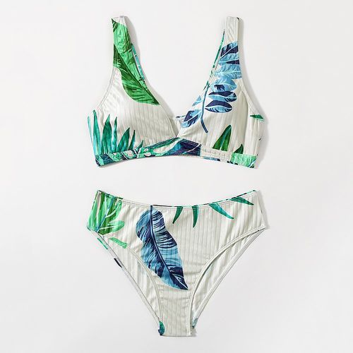 Bikini avec imprimé tropical aléatoire et encolure V - SHEIN - Modalova