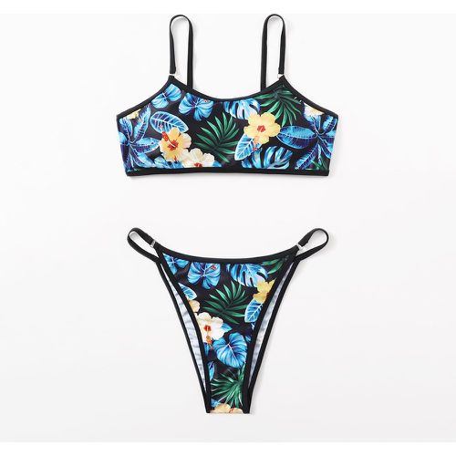Bikini avec imprimé aléatoire fleuri et liséré contrastant - SHEIN - Modalova