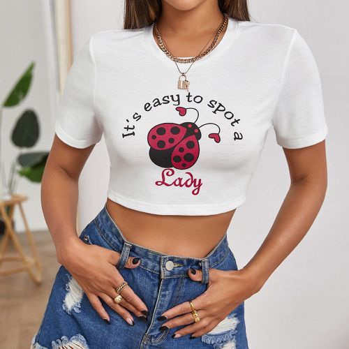 T-shirt slogan et coccinelle avec imprimé dos-nu - SHEIN - Modalova