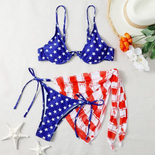 Pièces Bikini à imprimé drapeau américain & jupe de plage - SHEIN - Modalova