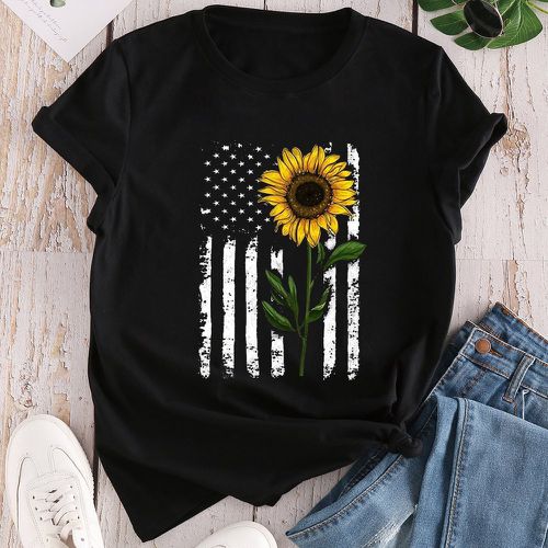T-shirt tournesol & à imprimé drapeau - SHEIN - Modalova