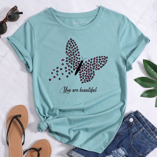 T-shirt slogan et à imprimé papillon - SHEIN - Modalova