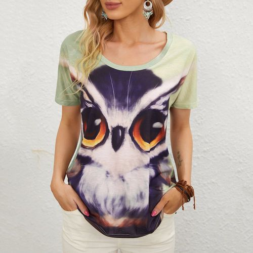 T-shirt à imprimé hibou manches courtes - SHEIN - Modalova