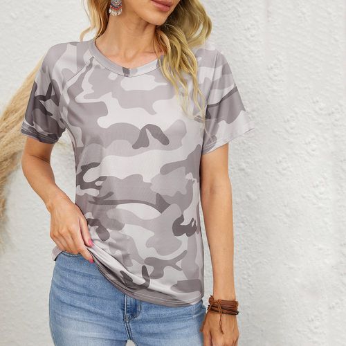 Camouflage à imprimé manches raglan T-shirt - SHEIN - Modalova