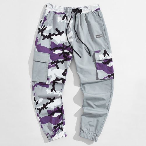Pantalon cargo à cordon poche à rabat camouflage à blocs de couleurs - SHEIN - Modalova