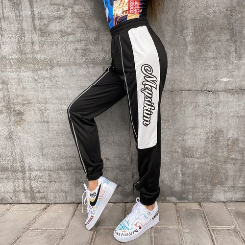 Pantalon de jogging taille élastique à couture à lettres à blocs de couleurs - SHEIN - Modalova