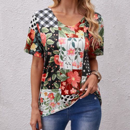 T-shirt à imprimé floral patchwork - SHEIN - Modalova