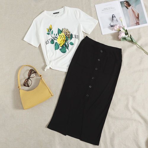 Ensemble jupe avec boutons et t-shirt à imprimé floral - SHEIN - Modalova