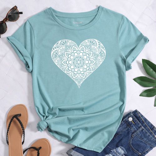 T-shirt cœur à mandala à manches courtes - SHEIN - Modalova