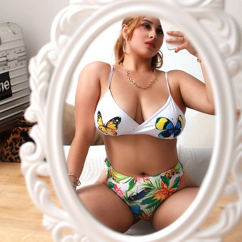 Bikini avec imprimé plante et papillon - SHEIN - Modalova