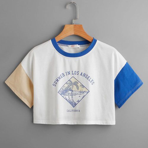 T-shirt court lettre tropical à blocs de couleurs - SHEIN - Modalova