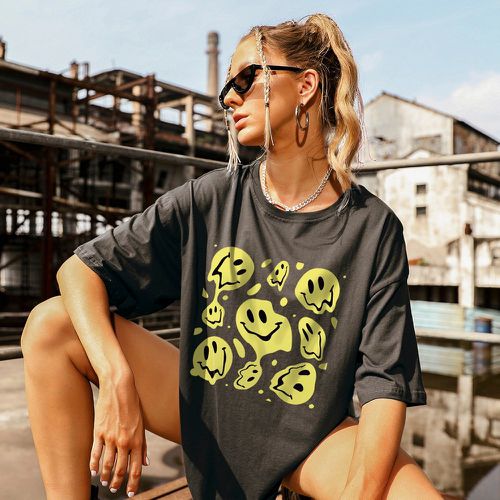 T-shirt oversize à imprimé visage de sourire - SHEIN - Modalova
