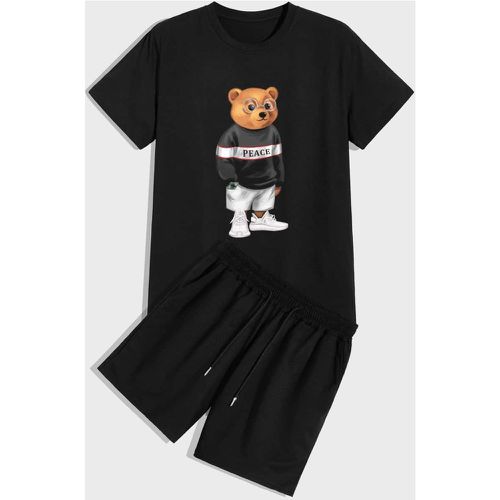 À imprimé ours T-shirt avec à cordon Short - SHEIN - Modalova