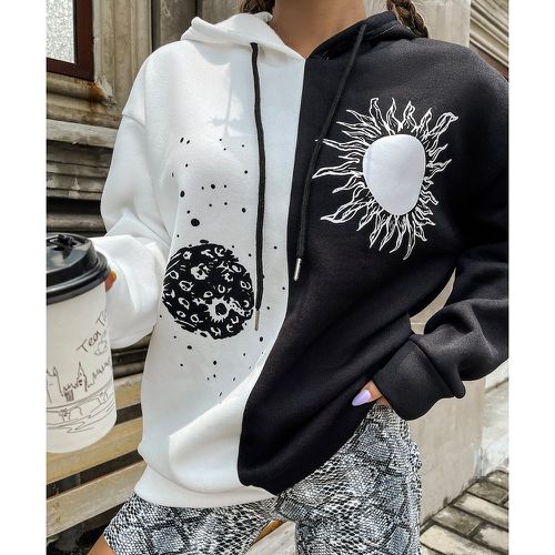 Sweat-shirt à capuche à imprimé soleil et lune à cordon - SHEIN - Modalova