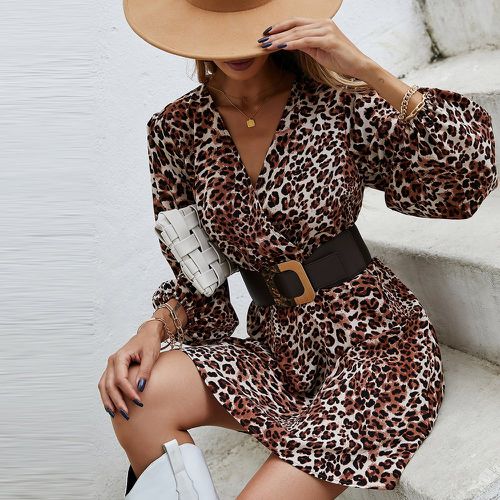 Robe à léopard à manches bouffantes (sans ceinture) - SHEIN - Modalova
