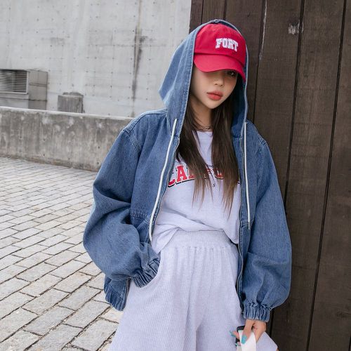 Veste en jean à capuche zippée avec cordon - SHEIN - Modalova