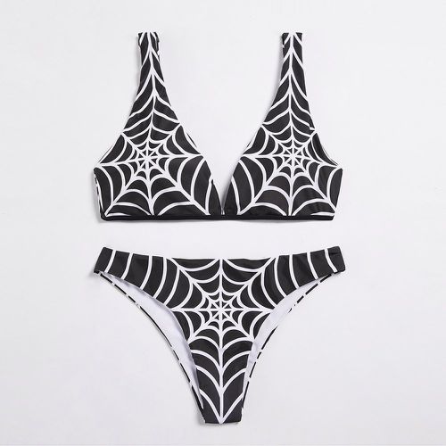 Bikini à imprimé toile d'araignée col en V - SHEIN - Modalova
