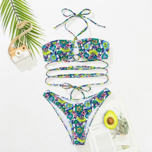 Bikini ras-du-cou à imprimé fleur croisé - SHEIN - Modalova