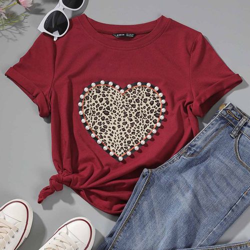T-shirt avec imprimé cœur et fausses perles - SHEIN - Modalova