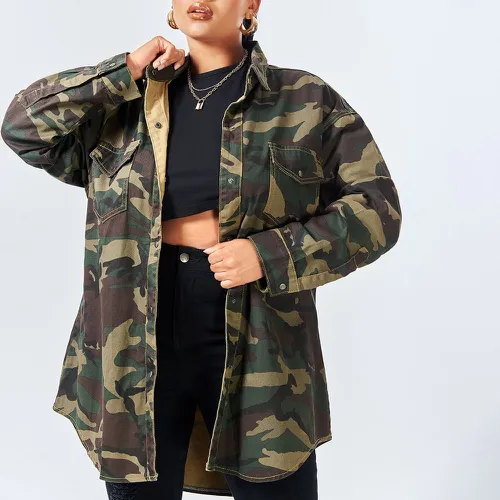 Manteau en jean à imprimé camouflage poche à rabat - SHEIN - Modalova