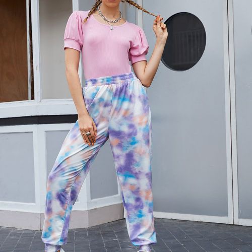 T-shirt à manches bouffantes & Pantalon de jogging tie dye - SHEIN - Modalova