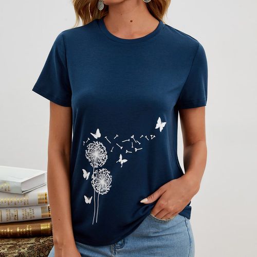 T-shirt à imprimé pissenlit et papillon - SHEIN - Modalova