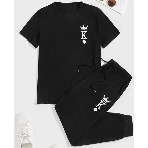 T-shirt à imprimé couronne et lettre & Pantalon de survêtement à cordon - SHEIN - Modalova