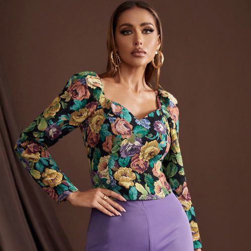 Blouse à imprimé floral zippé - SHEIN - Modalova