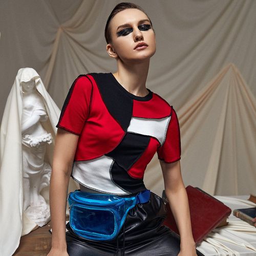 T-shirt court à blocs de couleurs à couture côtelé - SHEIN - Modalova